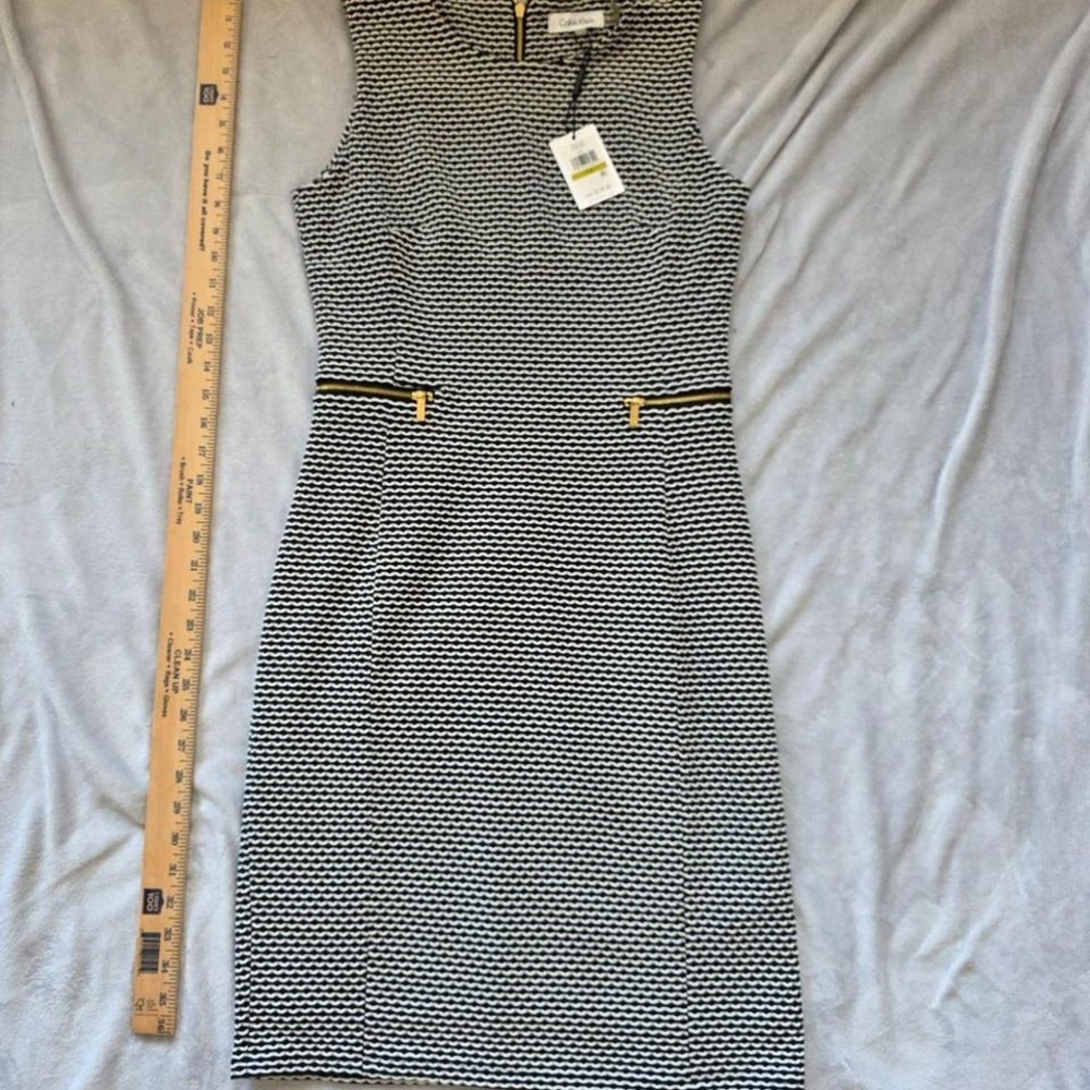NWT Calvin Klein Size 14 Women's Knit Jacquard Sheath Dress with Zippers